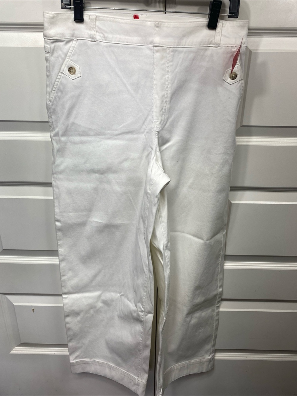 Spanx Wide Leg Twill Cropped Chino Pants White Stretch XL Tall Extra Large Shape